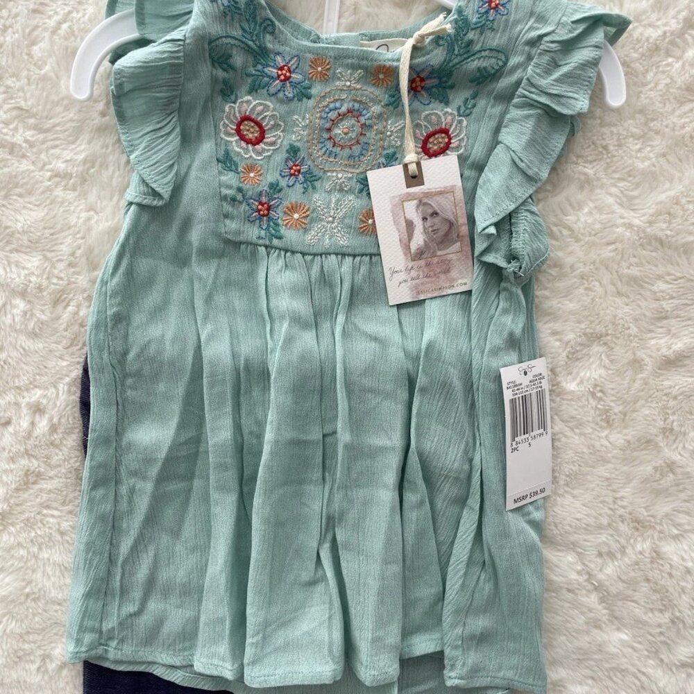 SALE! NEW Jessica Simpson Sleeveless Green SS Top & Pants 2 Pc Set Size 4T NWT